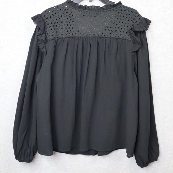 Ella Rafaella Eyelet Top Womens Plus 1X Cotton Ruffles Black Peasant - Picture 5 of 11